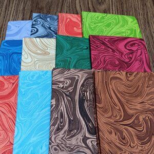 12 Assorted Marbled Fat Quarters, Green, Tans, Blues, Pinks New Fabric